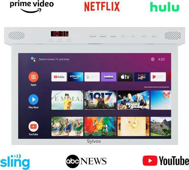 Alt view image 3 of 8 - SYLVOX 15.6" Kitchen Smart TV Flap Down Screen TV Android 11.0 Supports LED Clock Alarm Clock WiFi & Wireless Connection, Storage Design, can be Installed in The Bottom of The Cabinet (KT16A0KGGA)