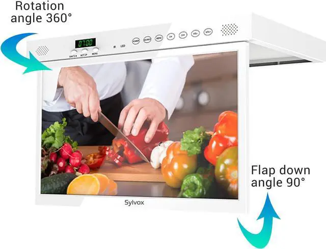 Alt view image 5 of 8 - SYLVOX 15.6" Kitchen Smart TV Flap Down Screen TV Android 11.0 Supports LED Clock Alarm Clock WiFi & Wireless Connection, Storage Design, can be Installed in The Bottom of The Cabinet (KT16A0KGGA)