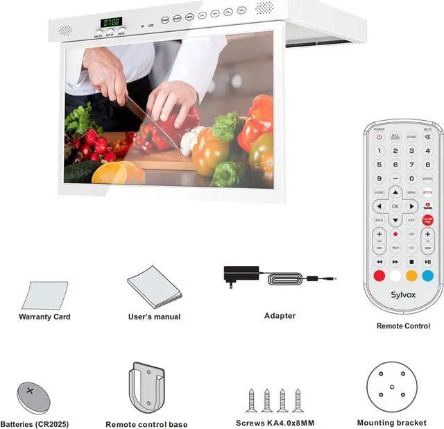 Alt view image 7 of 8 - SYLVOX 15.6" Kitchen Smart TV Flap Down Screen TV Android 11.0 Supports LED Clock Alarm Clock WiFi & Wireless Connection, Storage Design, can be Installed in The Bottom of The Cabinet (KT16A0KGGA)