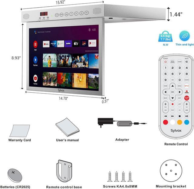 Alt view image 6 of 7 - SYLVOX 15.6" Flip Down Smart TV Under Cabinet Kitchen TV Android 11.0 Supports 360 Degree Rotation WiFi & Wireless Connection, Storage Design for Kitchen Bedroom RV Yacht (Silver),Black