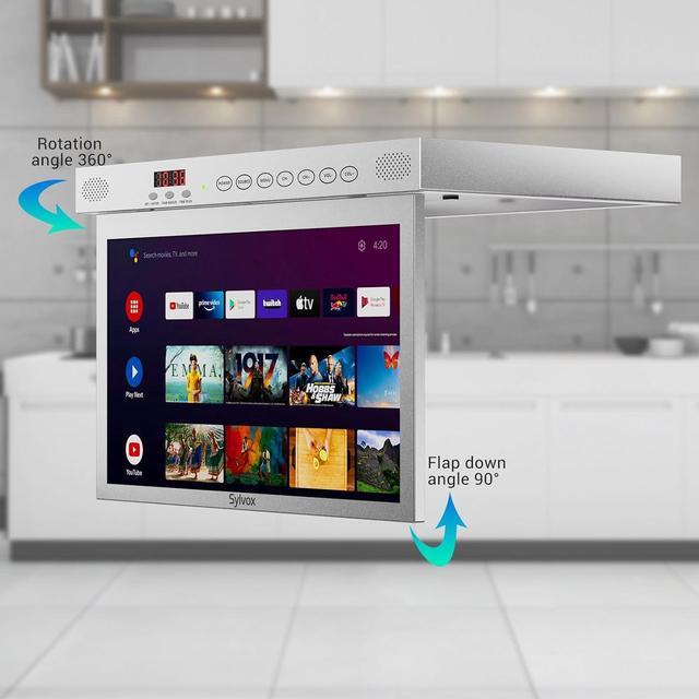 Alt view image 7 of 7 - SYLVOX 15.6" Flip Down Smart TV Under Cabinet Kitchen TV Android 11.0 Supports 360 Degree Rotation WiFi & Wireless Connection, Storage Design for Kitchen Bedroom RV Yacht (Silver),Black