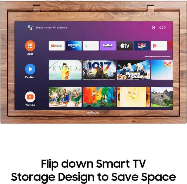 Alt view image 2 of 7 - SYLVOX 15.6" Flip Down Smart TV Under Cabinet TV Supports 360 Degree Rotation WiFi & Wireless Connection, Storage Design for Kitchen Bedroom RV Yacht (Wood Grain Color)