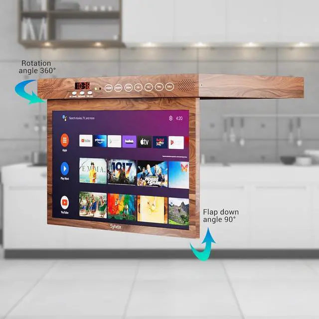 Alt view image 5 of 7 - SYLVOX 15.6" Flip Down Smart TV Under Cabinet TV Supports 360 Degree Rotation WiFi & Wireless Connection, Storage Design for Kitchen Bedroom RV Yacht (Wood Grain Color)