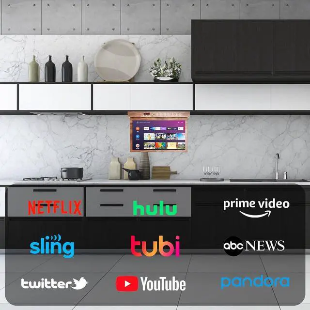 Alt view image 6 of 7 - SYLVOX 15.6" Flip Down Smart TV Under Cabinet TV Supports 360 Degree Rotation WiFi & Wireless Connection, Storage Design for Kitchen Bedroom RV Yacht (Wood Grain Color)