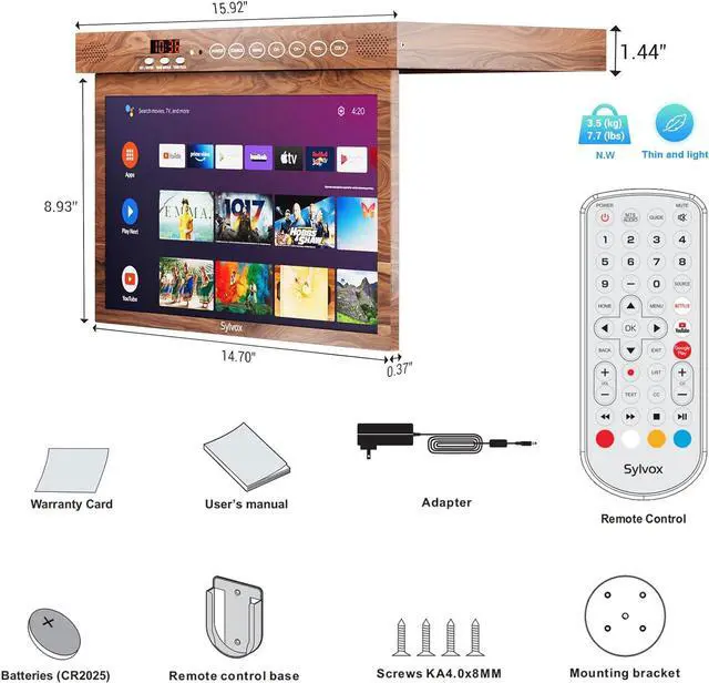 Alt view image 7 of 7 - SYLVOX 15.6" Flip Down Smart TV Under Cabinet TV Supports 360 Degree Rotation WiFi & Wireless Connection, Storage Design for Kitchen Bedroom RV Yacht (Wood Grain Color)