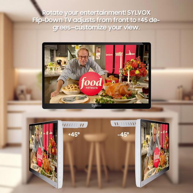 Alt view image 2 of 7 - Sylvox 15.6 inch Kitchen TV, 1080P Full HD Under Cabinet TV, Flip-Down Small 12 Volt TV for Kitchen, RV