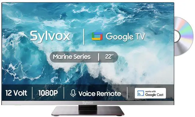 Main image of SYLVOX 12 Volt TV, 22" Smart TV with DVD Player, 1080P Newest Google TV Support Download APPs with Google Assistant, AC/DC Powered TV for RV Camper Boat CoastalHome (Marine series)