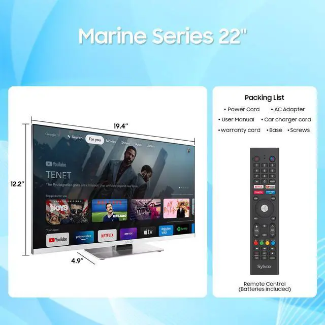 Alt view image 7 of 7 - SYLVOX 12 Volt TV, 22" Smart TV with DVD Player, 1080P Newest Google TV Support Download APPs with Google Assistant, AC/DC Powered TV for RV Camper Boat CoastalHome (Marine series)