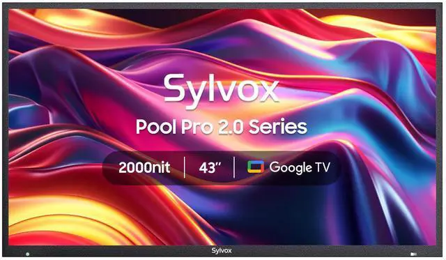 Main image of SYLVOX Outdoor TV, 43" Google TV with Dobly Atmos, Google Assistant, 4K 2000nits Full Sun Outside Television, IP55 Waterproof for All Weather (Pool Pro 2.0 NEW)