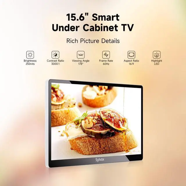 Alt view image 2 of 8 - SYLVOX Kitchen TV, 15.6 inch Smart TV with Google System, 1080P FHD Small TV Rotated & Foldable Support Google Assistant WiFi Bluetooth Under Cabinet TV for Kitchen, Bedroom, RV Camper (Mini Smart)