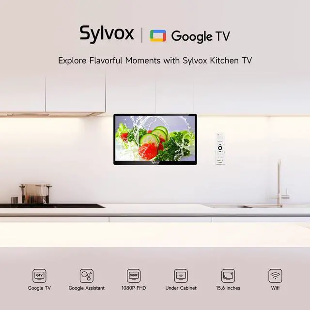 Alt view image 3 of 8 - SYLVOX Kitchen TV, 15.6 inch Smart TV with Google System, 1080P FHD Small TV Rotated & Foldable Support Google Assistant WiFi Bluetooth Under Cabinet TV for Kitchen, Bedroom, RV Camper (Mini Smart)