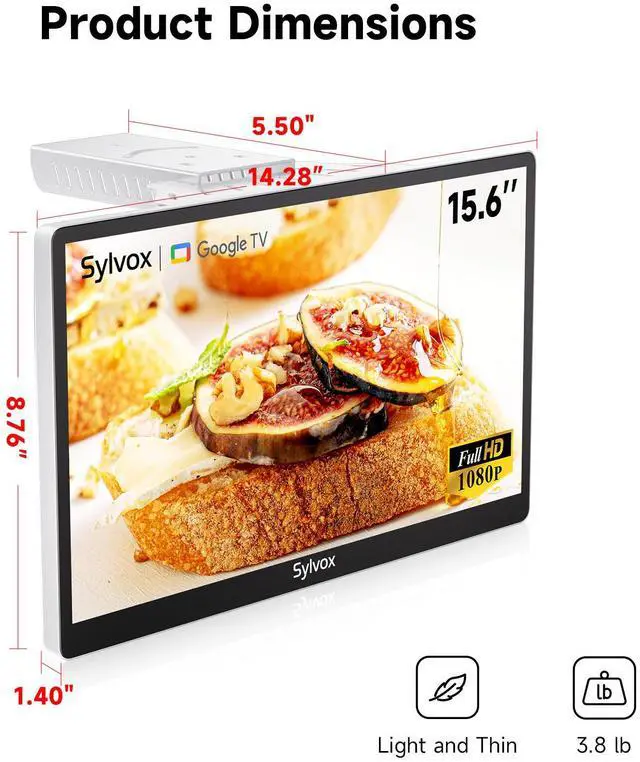Alt view image 7 of 8 - SYLVOX Kitchen TV, 15.6 inch Smart TV with Google System, 1080P FHD Small TV Rotated & Foldable Support Google Assistant WiFi Bluetooth Under Cabinet TV for Kitchen, Bedroom, RV Camper (Mini Smart)