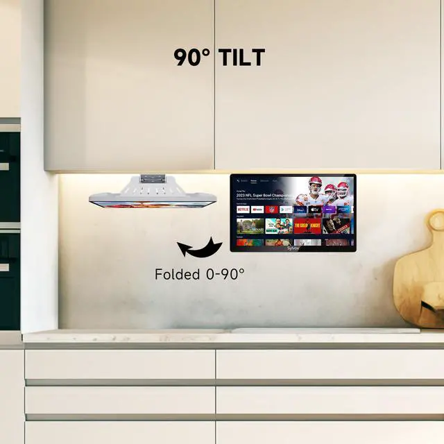 Alt view image 5 of 8 - SYLVOX Kitchen TV, 15.6 inch Smart TV with Google System, 1080P FHD Small TV Rotated & Foldable Support Google Assistant WiFi Bluetooth Under Cabinet TV for Kitchen, Bedroom, RV Camper (Mini Smart)