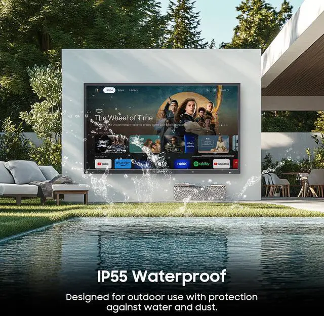 Alt view image 5 of 7 - SYLVOX Smart Outdoor TV, 55'' 4K 1000nits QLED Waterproof TV, Newest Google TV with Dolby Atmos, All Weatherproof TV for Partial Sun (Deck Pro QLED 2.0 New)