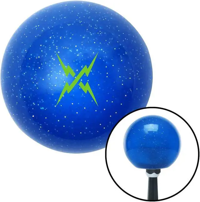 Main image of Green Lightning Crossed Blue Metal Flake Shift Knob w/ M16x1.5 Insert Shifter