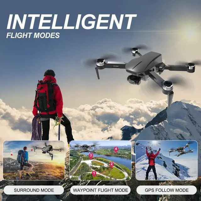Alt view image 5 of 7 - Foldable GPS Drone with 4K 3-axis Gimbal Camera, Adults Brushless Motor FPV Quadcopter, 56 Mins Flight Time on Two Batteries, Support TF Card