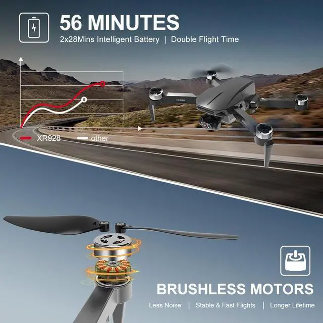 Alt view image 7 of 7 - Foldable GPS Drone with 4K 3-axis Gimbal Camera, Adults Brushless Motor FPV Quadcopter, 56 Mins Flight Time on Two Batteries, Support TF Card
