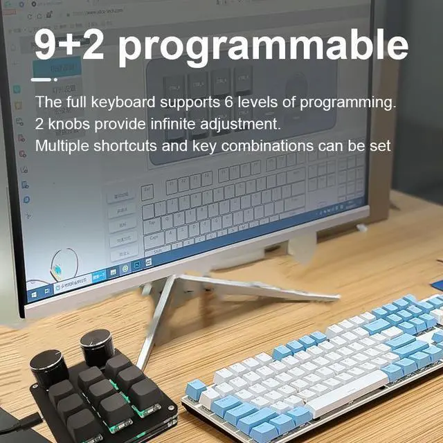 Alt view image 3 of 7 - Programmable Macro Keypad - 9 Custom Keys & Dual Knobs, RGB Mechanical Mini Keypad for Gaming & Office & Desktop Setup