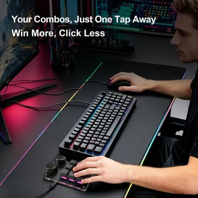 Alt view image 4 of 7 - Programmable Macro Keypad - 9 Custom Keys & Dual Knobs, RGB Mechanical Mini Keypad for Gaming & Office & Desktop Setup