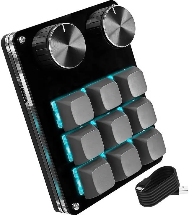 Main image of Programmable Macro Keypad - 9 Custom Keys & Dual Knobs, RGB Mechanical Mini Keypad for Gaming & Office & Desktop Setup