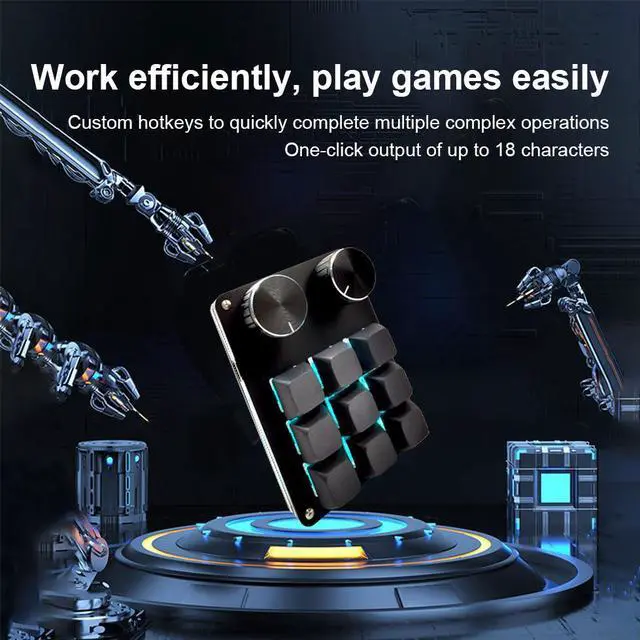 Alt view image 5 of 7 - Programmable Macro Keypad - 9 Custom Keys & Dual Knobs, RGB Mechanical Mini Keypad for Gaming & Office & Desktop Setup