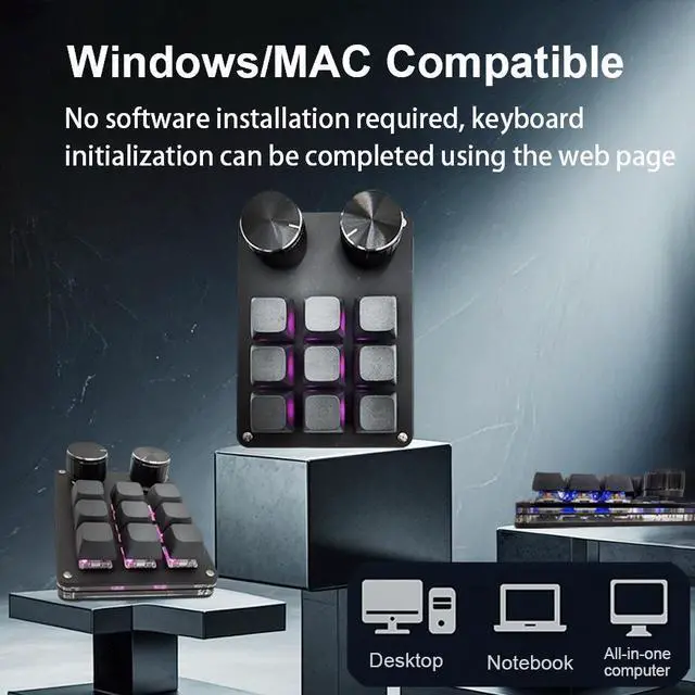 Alt view image 6 of 7 - Programmable Macro Keypad - 9 Custom Keys & Dual Knobs, RGB Mechanical Mini Keypad for Gaming & Office & Desktop Setup