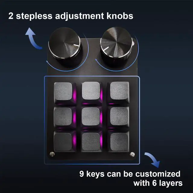 Alt view image 7 of 7 - Programmable Macro Keypad - 9 Custom Keys & Dual Knobs, RGB Mechanical Mini Keypad for Gaming & Office & Desktop Setup