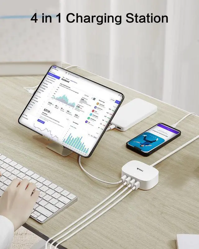 Alt view image 2 of 7 - BULL USB Charging Station, 4 in 1 USB Charger with 6ft Extension Cord, USB Multiport Charger for Apple iPhone, Samsung, Tablet, Cruise Ship, Travel, Home, Office, UL Listed