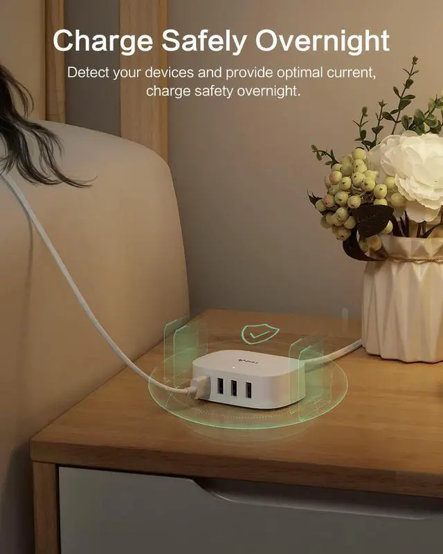 Alt view image 6 of 7 - BULL USB Charging Station, 4 in 1 USB Charger with 6ft Extension Cord, USB Multiport Charger for Apple iPhone, Samsung, Tablet, Cruise Ship, Travel, Home, Office, UL Listed