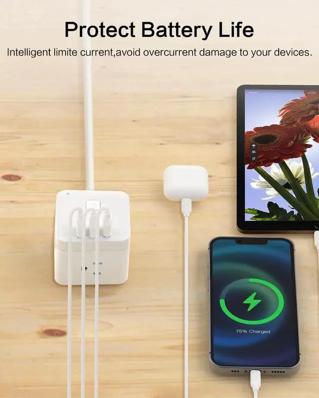 Alt view image 3 of 8 - BULL Power Strip - 3 USB Ports, 3 AC Outlets and 5ft Flexible Extension Cord