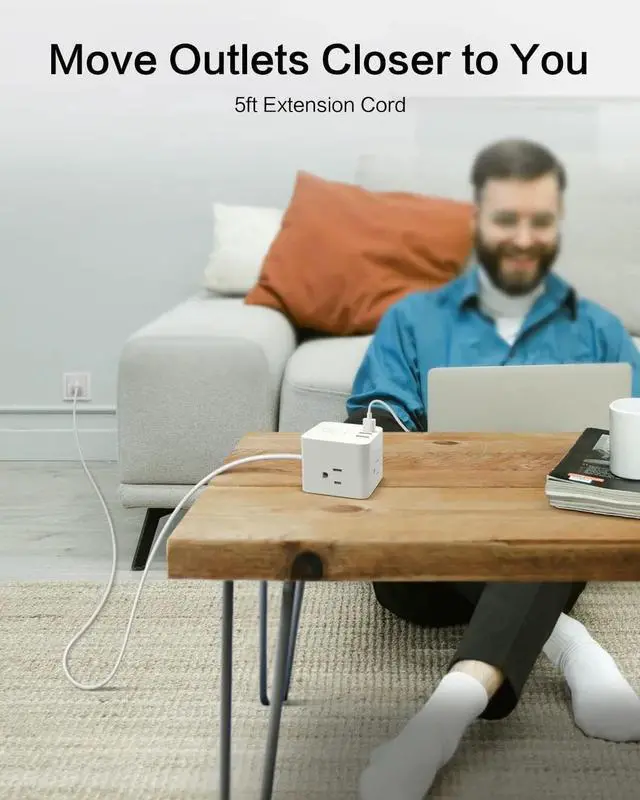 Alt view image 5 of 8 - BULL Power Strip - 3 USB Ports, 3 AC Outlets and 5ft Flexible Extension Cord