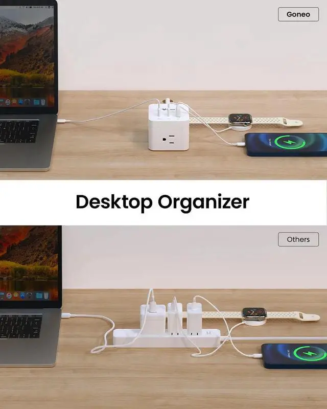 Alt view image 4 of 7 - GONEO USB C Power Strip 30W,Charging Station with 3 Outlets,2 USB C Ports,5ft Flat Extension Cord,Power Cube for iPhone 14/13/12/11/iWatch/iPad,Travel Cruise Apartment College Dorm Room Essentials