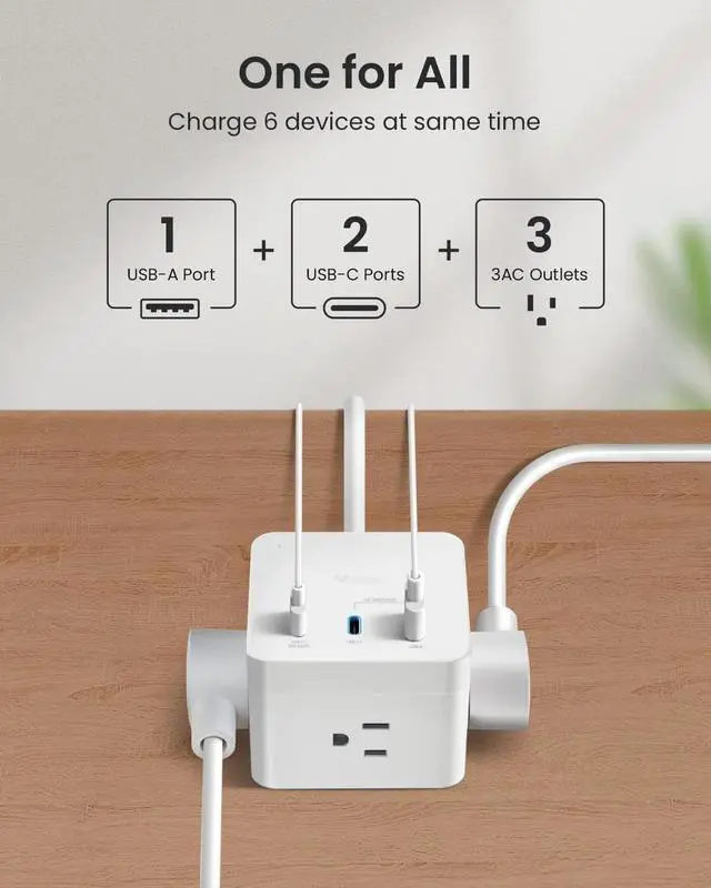 Alt view image 3 of 7 - GONEO USB C Power Strip 30W,Charging Station with 3 Outlets,2 USB C Ports,5ft Flat Extension Cord,Power Cube for iPhone 14/13/12/11/iWatch/iPad,Travel Cruise Apartment College Dorm Room Essentials