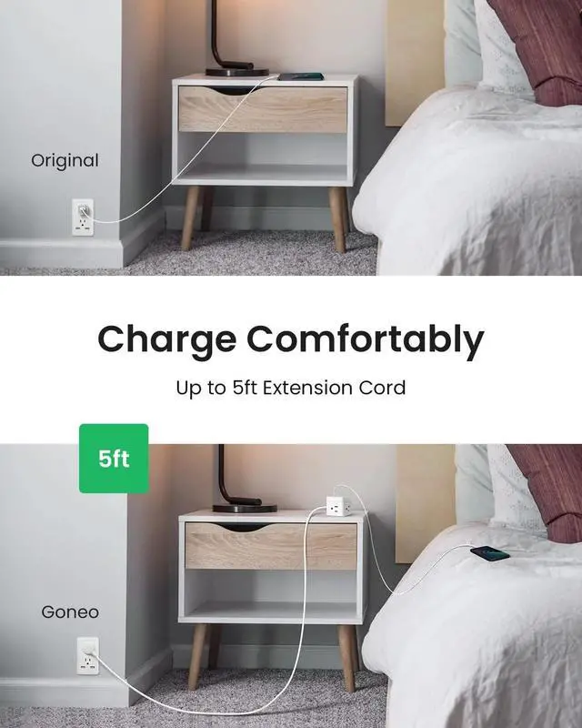 Alt view image 7 of 7 - GONEO USB C Power Strip 30W,Charging Station with 3 Outlets,2 USB C Ports,5ft Flat Extension Cord,Power Cube for iPhone 14/13/12/11/iWatch/iPad,Travel Cruise Apartment College Dorm Room Essentials