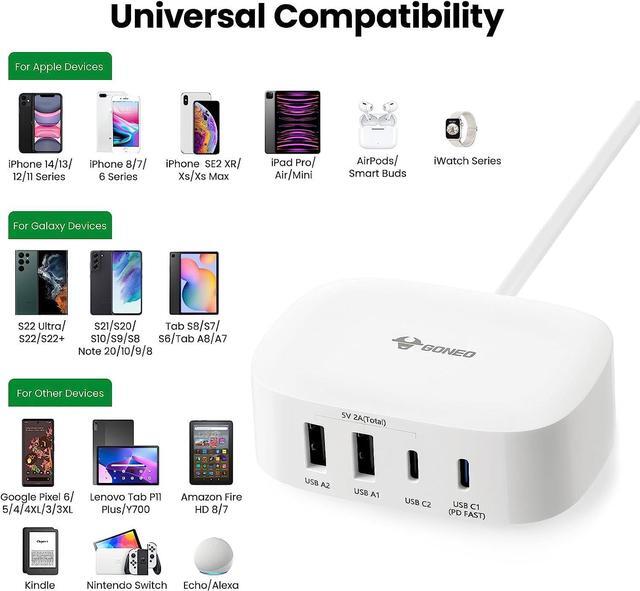 Alt view image 5 of 8 - GONEO USB C Charger 30W Charging Station with Type C Ports USB C Charger Block 6ft Power Cord USB C Wall Charger for Multiple Devices Compatible with iPhone 14, Galaxy, iPad,Tablets Smartphones