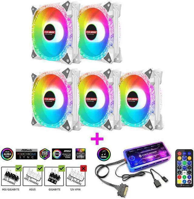 Main image of NewStyp 5V 3Pin ARGB Fans PC CPU Cooler Water Cooling 120mm Replace Computer Case Cooling RGB 12V 4Pin PWM Fan Accessories White 5 Packs