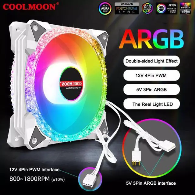 Alt view image 2 of 7 - NewStyp 5V 3Pin ARGB Fans PC CPU Cooler Water Cooling 120mm Replace Computer Case Cooling RGB 12V 4Pin PWM Fan Accessories White 5 Packs
