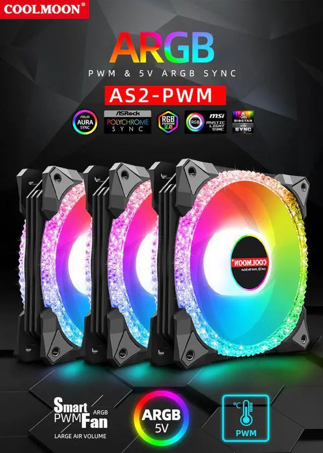 Alt view image 2 of 7 - NewStyp 5V 3Pin ARGB Fans PC CPU Cooler Water Cooling 120mm Replace Computer Case Cooling RGB 12V 4Pin PWM Fan Accessories Black 3 Packs