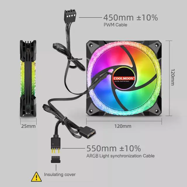 Alt view image 4 of 7 - NewStyp 5V 3Pin ARGB Fans PC CPU Cooler Water Cooling 120mm Replace Computer Case Cooling RGB 12V 4Pin PWM Fan Accessories Black 3 Packs