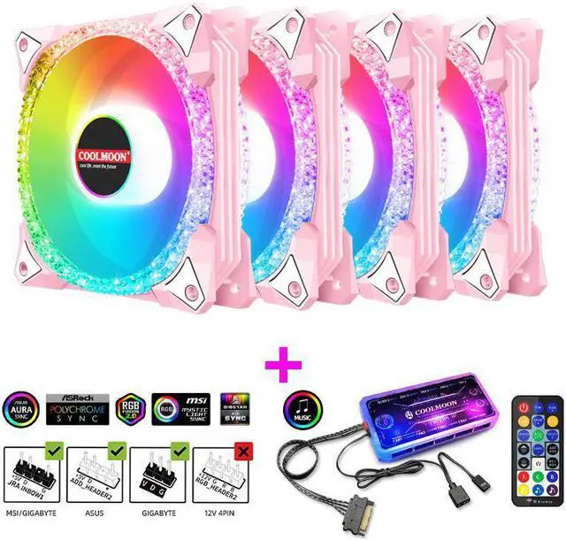 Main image of NewStyp 5V 3Pin ARGB Fans PC CPU Cooler Water Cooling 120mm Replace Computer Case Cooling RGB 12V 4Pin PWM Fan Accessories Pink 4 Packs