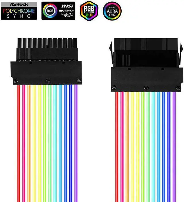 Alt view image 5 of 7 - NewStyp PSU Power Extension Cable RGB ATX 24Pin GPU 8Pin Triple Streamer PCI-E 6+2Pin Dual Rainbow Cord 5V Sync PC Case Decoration 2 x 8 Pins