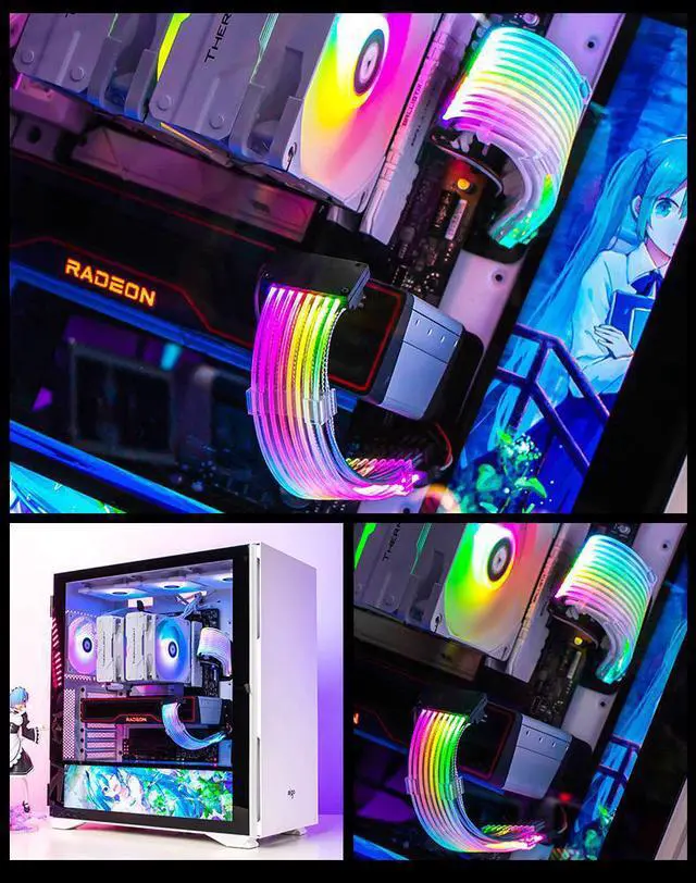 Alt view image 7 of 7 - NewStyp PSU Power Extension Cable RGB ATX 24Pin GPU 8Pin Triple Streamer PCI-E 6+2Pin Dual Rainbow Cord 5V Sync PC Case Decoration 2 x 8 Pins