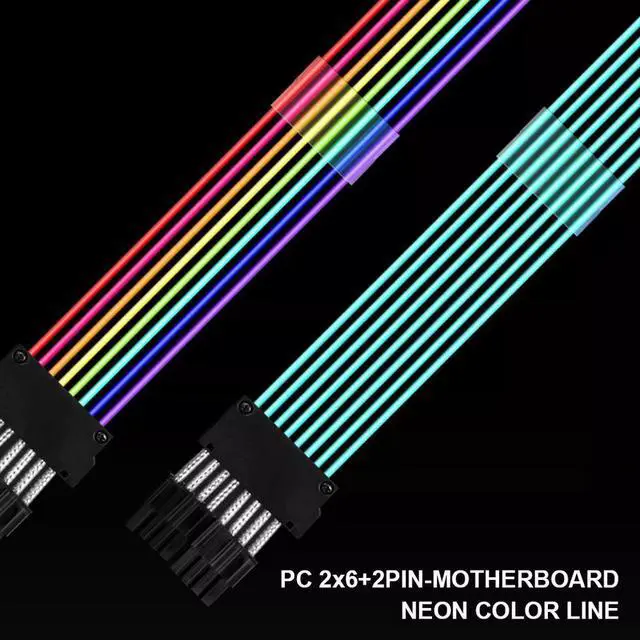 Alt view image 4 of 7 - NewStyp PSU Power Extension Cable RGB ATX 24Pin GPU 8Pin Triple Streamer PCI-E 6+2Pin Dual Rainbow Cord 5V Sync PC Case Decoration 2 x 8 Pins