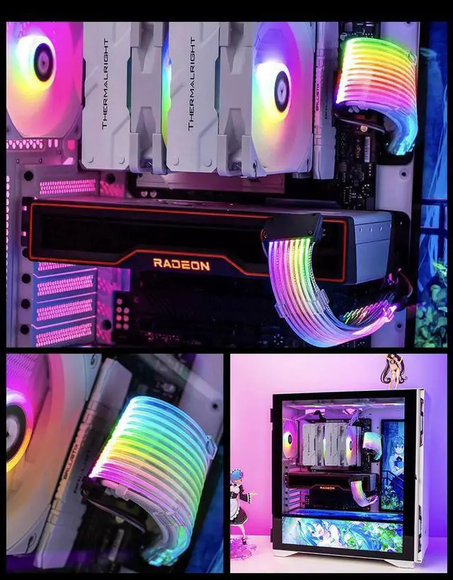 Alt view image 6 of 7 - NewStyp PSU Power Extension Cable RGB ATX 24Pin GPU 8Pin Triple Streamer PCI-E 6+2Pin Dual Rainbow Cord 5V Sync PC Case Decoration Triple 8 Pins