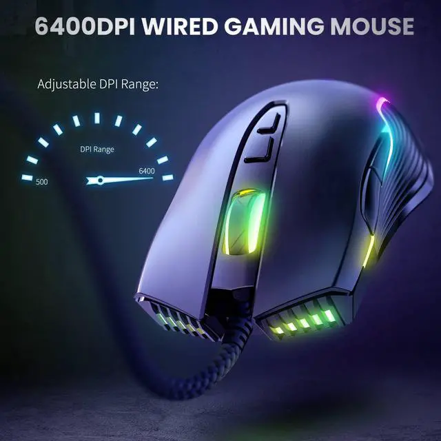 Alt view image 4 of 7 - NewStyp Cute RGB 6400 DPI Wired Gaming Mouse Breathing LED Optical USB 7 Buttons Gamer Computer Pink Mice for Laptop PC Desktop Black