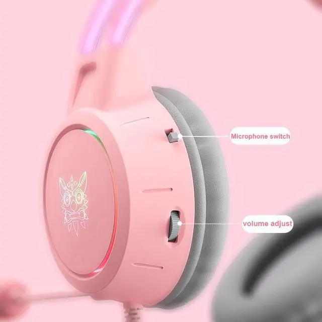 Alt view image 3 of 7 - NEWSTYP Gamers Headset Cute Cat Ear Headphones With Microphone Gaming Headset HD Noise Reduction Over-ear Head Beam For PC Computer Laptop