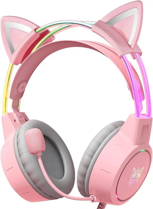 Main image of NEWSTYP Gamers Headset Cute Cat Ear Headphones With Microphone Gaming Headset HD Noise Reduction Over-ear Head Beam For PC Computer Laptop
