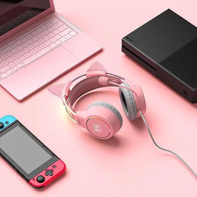 Alt view image 6 of 7 - NEWSTYP Gamers Headset Cute Cat Ear Headphones With Microphone Gaming Headset HD Noise Reduction Over-ear Head Beam For PC Computer Laptop