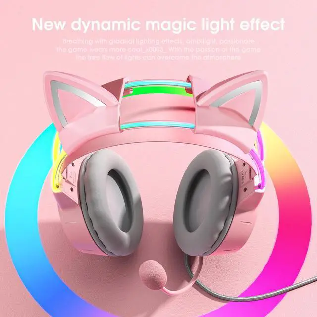 Alt view image 2 of 7 - NEWSTYP Gamers Headset Cute Cat Ear Headphones With Microphone Gaming Headset HD Noise Reduction Over-ear Head Beam For PC Computer Laptop