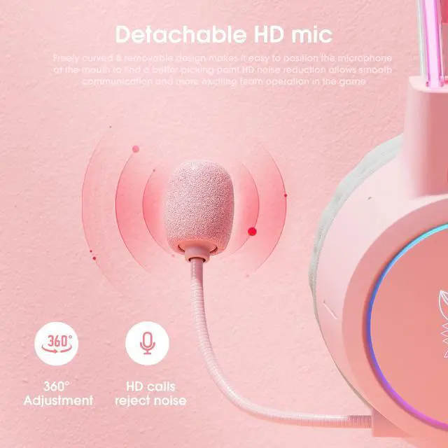 Alt view image 4 of 7 - NEWSTYP Gamers Headset Cute Cat Ear Headphones With Microphone Gaming Headset HD Noise Reduction Over-ear Head Beam For PC Computer Laptop